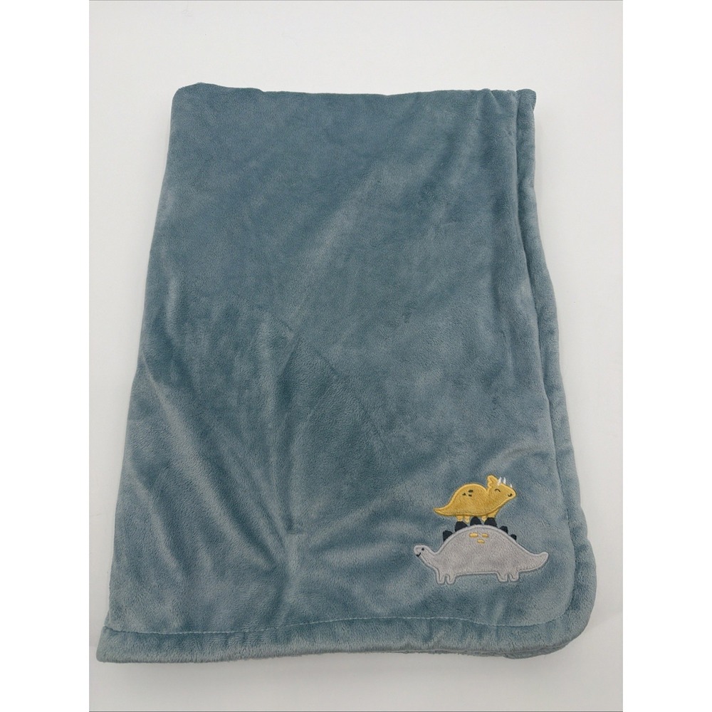 Carter's Blue / Sea green Plush Baby Receiving Blanket  Dinosaurs 28x38"